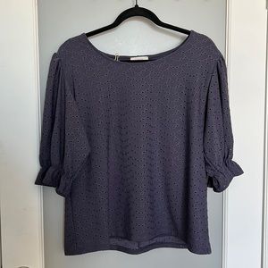 Loft - Purple Blouse with flowy sleeves and eyelet embroidery - size L
